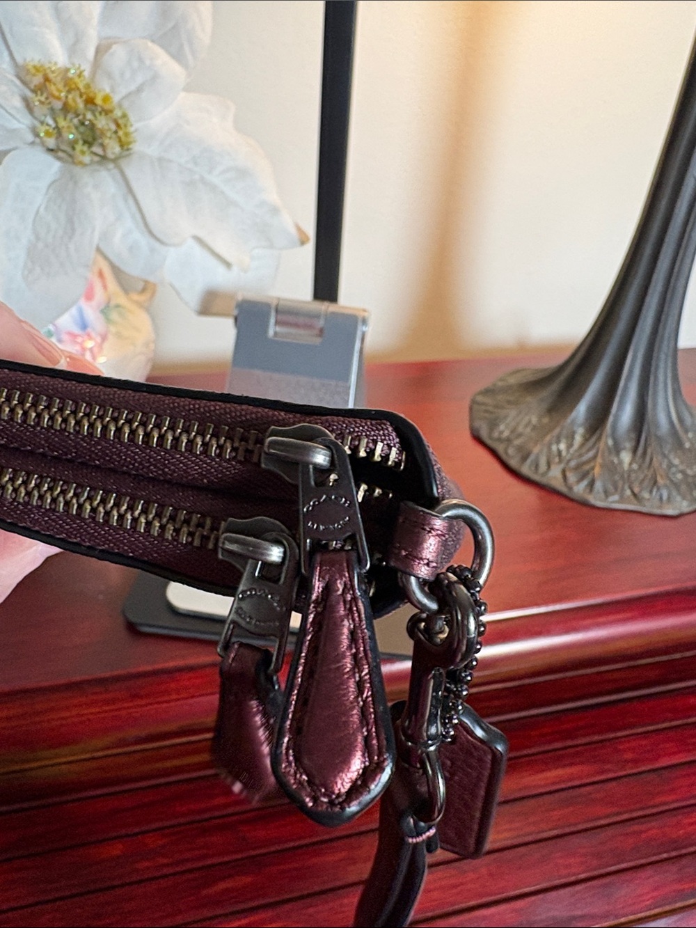 Coach Sparkle Zip-Around Wristlet Wallet in Plum - Picture 6 of 10